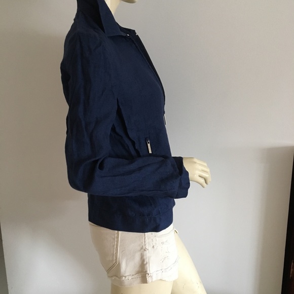 Emanual Ungaro navy long sleeved linen zip up hoodie jacket - Picture 3 of 6